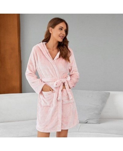 Kupokasi Fashion Winter Robe Women Sleepwear Warm Flannel Long Sleeves Pajamas Girl Pink Cute Homewear Thick Hooded Bathrobe ...