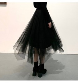 Gothic Tulle Skirts Vintage Punk Long Irregular Pleasted Streetwear Elastic High Waist A-Line Mesh Midi Skirts Fashion $33.54...