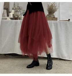 Gothic Tulle Skirts Vintage Punk Long Irregular Pleasted Streetwear Elastic High Waist A-Line Mesh Midi Skirts Fashion $33.54...