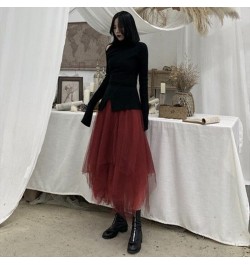 Gothic Tulle Skirts Vintage Punk Long Irregular Pleasted Streetwear Elastic High Waist A-Line Mesh Midi Skirts Fashion $33.54...