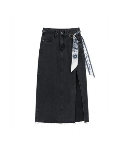 High Waist Mid-length Blue Denim Skirt Women's Spring Summer New Simple Street Straight Split A-line Y2k Skirt Female $54.73 ...