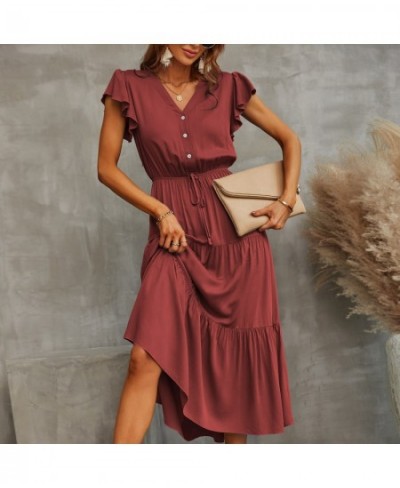 Vintage buttons women dress shirt V neck short sleeve summer office dresses Casual korean vestidos de verano mujer robe femme...