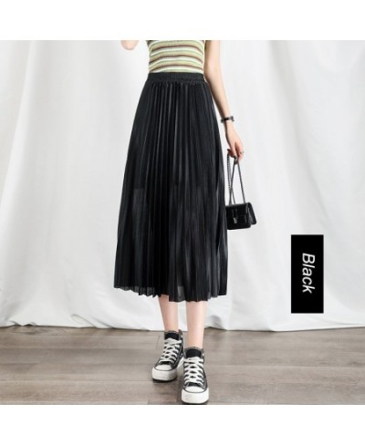 4 Color High Waist Chiffon Skirt Women Casual Vintage Solid Pleated Skirts Black Midi Skirt Lady Fashion Simple Mujer Faldas ...