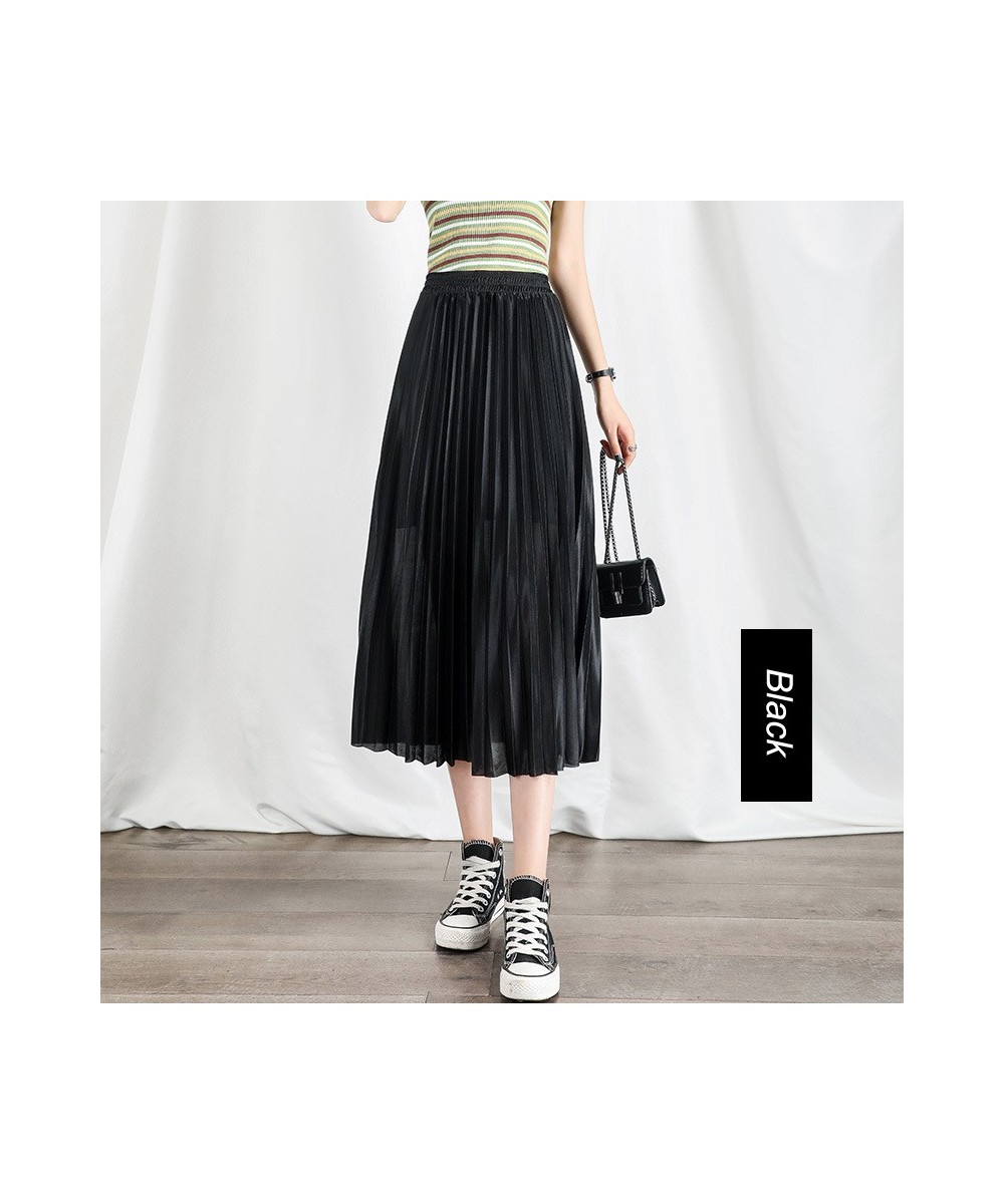 4 Color High Waist Chiffon Skirt Women Casual Vintage Solid Pleated Skirts Black Midi Skirt Lady Fashion Simple Mujer Faldas ...