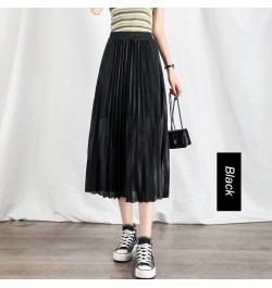 4 Color High Waist Chiffon Skirt Women Casual Vintage Solid Pleated Skirts Black Midi Skirt Lady Fashion Simple Mujer Faldas ...