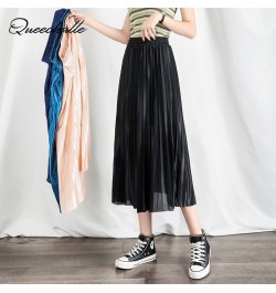 4 Color High Waist Chiffon Skirt Women Casual Vintage Solid Pleated Skirts Black Midi Skirt Lady Fashion Simple Mujer Faldas ...