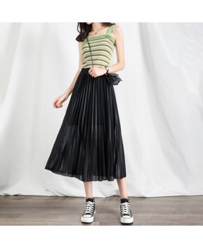 4 Color High Waist Chiffon Skirt Women Casual Vintage Solid Pleated Skirts Black Midi Skirt Lady Fashion Simple Mujer Faldas ...