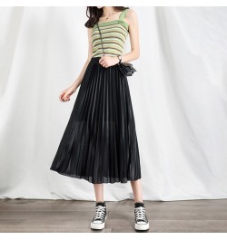 4 Color High Waist Chiffon Skirt Women Casual Vintage Solid Pleated Skirts Black Midi Skirt Lady Fashion Simple Mujer Faldas ...