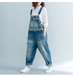 Wide Leg Bib Denim Overalls Large size Baggy Cowboy Strap Trousers Bleached Ripped Hole jean Jumpsuits hanging crotch Rompers...