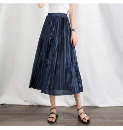 4 Color High Waist Chiffon Skirt Women Casual Vintage Solid Pleated Skirts Black Midi Skirt Lady Fashion Simple Mujer Faldas ...