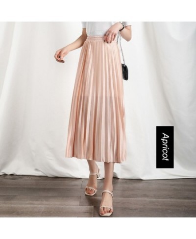 4 Color High Waist Chiffon Skirt Women Casual Vintage Solid Pleated Skirts Black Midi Skirt Lady Fashion Simple Mujer Faldas ...