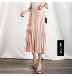 4 Color High Waist Chiffon Skirt Women Casual Vintage Solid Pleated Skirts Black Midi Skirt Lady Fashion Simple Mujer Faldas ...