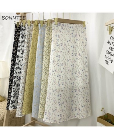 7 Colors Skirts Women Sweet Summer Retro Female Harajuku Student Ins A-line Basic Floral Holiday Soft Faldas Midi $28.93 - Sk...