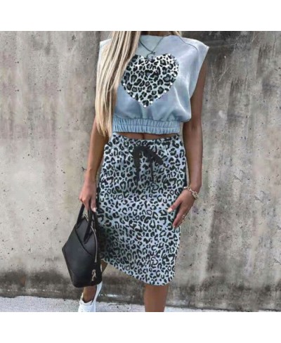 Fashion Leopard Print Two Piece Sets Elegant Women Summer Sleeveless Tops & Slim Skirts Suits Ladies Outfits Casual Streetwea...