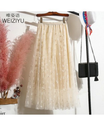 Long Tulle Skirt Women Vintage Butterfly Elastic High Waist A-Line Mesh Pleated Skirt Female Midi Skirt Faldas Jupe $38.16 - ...