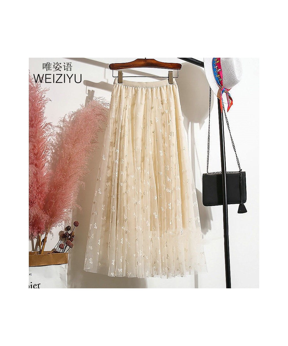 Long Tulle Skirt Women Vintage Butterfly Elastic High Waist A-Line Mesh Pleated Skirt Female Midi Skirt Faldas Jupe $38.16 - ...