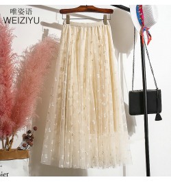 Long Tulle Skirt Women Vintage Butterfly Elastic High Waist A-Line Mesh Pleated Skirt Female Midi Skirt Faldas Jupe $38.16 - ...