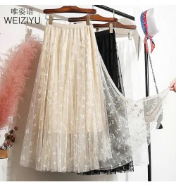 Long Tulle Skirt Women Vintage Butterfly Elastic High Waist A-Line Mesh Pleated Skirt Female Midi Skirt Faldas Jupe $38.16 - ...