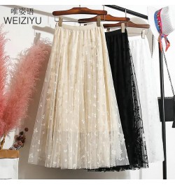 Long Tulle Skirt Women Vintage Butterfly Elastic High Waist A-Line Mesh Pleated Skirt Female Midi Skirt Faldas Jupe $38.16 - ...