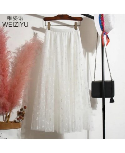 Long Tulle Skirt Women Vintage Butterfly Elastic High Waist A-Line Mesh Pleated Skirt Female Midi Skirt Faldas Jupe $38.16 - ...