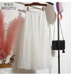 Long Tulle Skirt Women Vintage Butterfly Elastic High Waist A-Line Mesh Pleated Skirt Female Midi Skirt Faldas Jupe $38.16 - ...