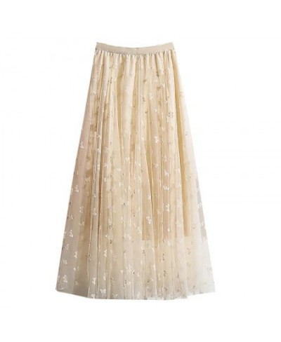 Long Tulle Skirt Women Vintage Butterfly Elastic High Waist A-Line Mesh Pleated Skirt Female Midi Skirt Faldas Jupe $38.16 - ...