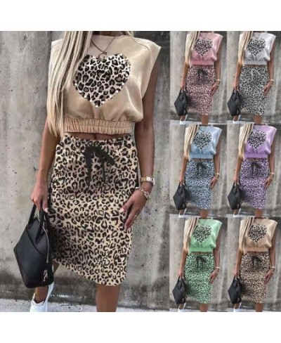 Fashion Leopard Print Two Piece Sets Elegant Women Summer Sleeveless Tops & Slim Skirts Suits Ladies Outfits Casual Streetwea...