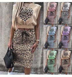 Fashion Leopard Print Two Piece Sets Elegant Women Summer Sleeveless Tops & Slim Skirts Suits Ladies Outfits Casual Streetwea...