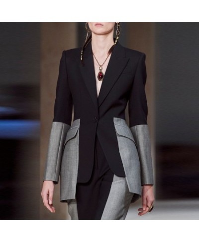 Femme Elegant Women Autumn Suit Blazer Street Kaftan Baggy Blazer Casual Long Sleeve Button Color Matching Coat Oversized $45...