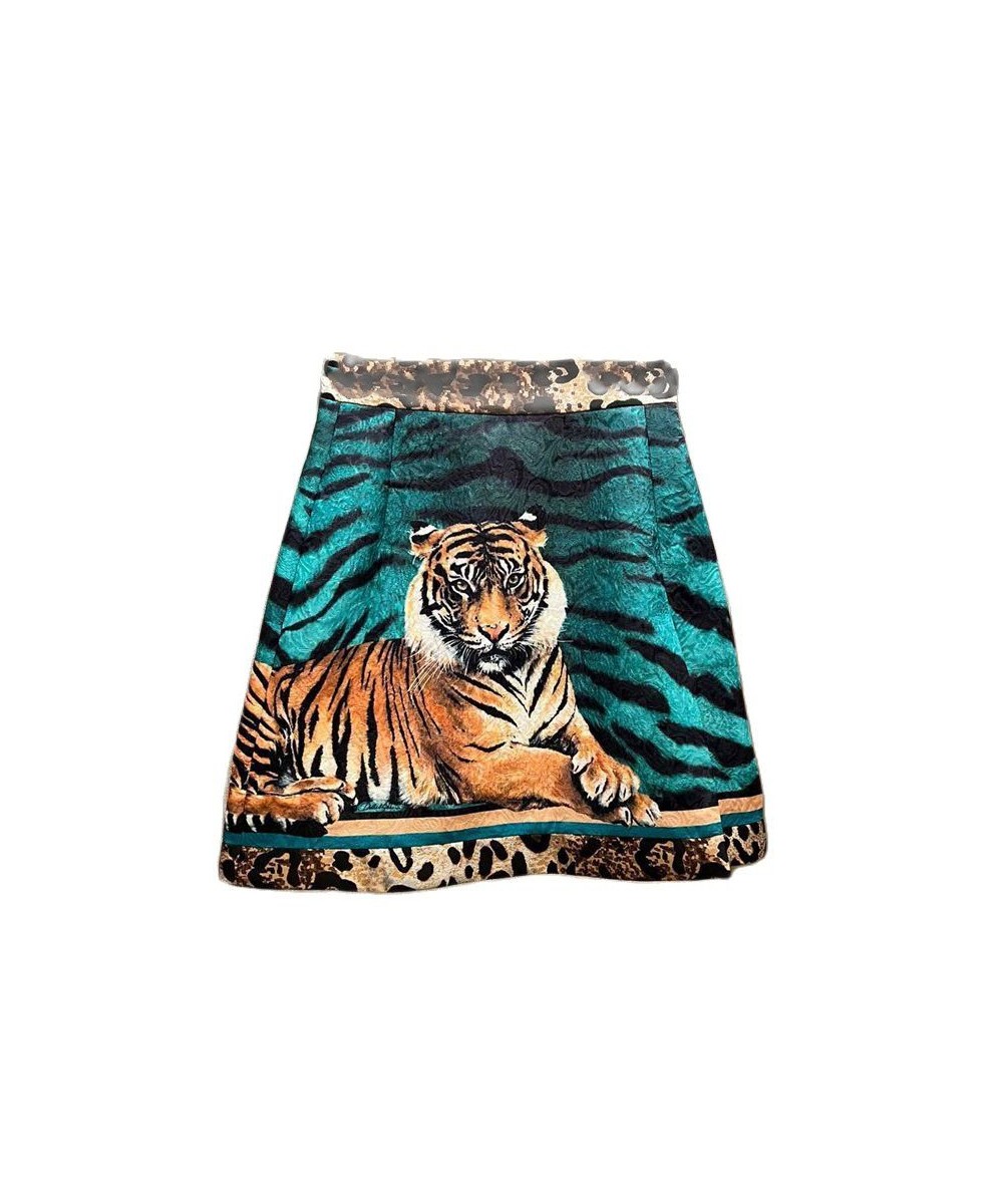 Summer Big Brand Satin Tiger Print Skirt 2022 Women's Fashion Sexy LeopardPrint ContrastColorA-Line Short Skirt $64.10 - Bottoms