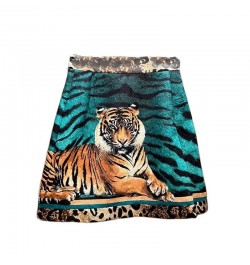 Summer Big Brand Satin Tiger Print Skirt 2022 Women's Fashion Sexy LeopardPrint ContrastColorA-Line Short Skirt $64.10 - Bottoms