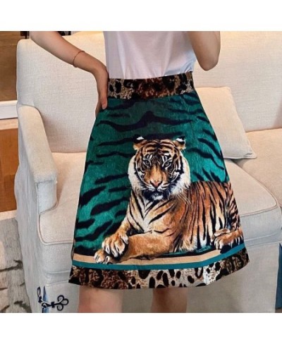 Summer Big Brand Satin Tiger Print Skirt 2022 Women's Fashion Sexy LeopardPrint ContrastColorA-Line Short Skirt $64.10 - Bottoms