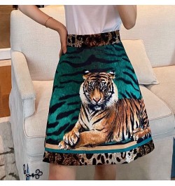 Summer Big Brand Satin Tiger Print Skirt 2022 Women's Fashion Sexy LeopardPrint ContrastColorA-Line Short Skirt $64.10 - Bottoms