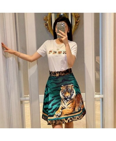 Summer Big Brand Satin Tiger Print Skirt 2022 Women's Fashion Sexy LeopardPrint ContrastColorA-Line Short Skirt $64.10 - Bottoms