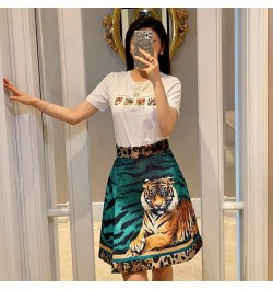 Summer Big Brand Satin Tiger Print Skirt 2022 Women's Fashion Sexy LeopardPrint ContrastColorA-Line Short Skirt $64.10 - Bottoms