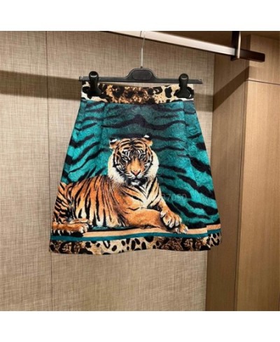 Summer Big Brand Satin Tiger Print Skirt 2022 Women's Fashion Sexy LeopardPrint ContrastColorA-Line Short Skirt $64.10 - Bottoms