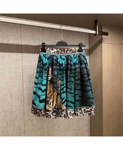 Summer Big Brand Satin Tiger Print Skirt 2022 Women's Fashion Sexy LeopardPrint ContrastColorA-Line Short Skirt $64.10 - Bottoms