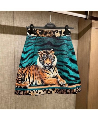 Summer Big Brand Satin Tiger Print Skirt 2022 Women's Fashion Sexy LeopardPrint ContrastColorA-Line Short Skirt $64.10 - Bottoms