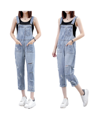 2023 Summer New Ripped Denim Overalls Women's Nine-point Pants Loose Age-reducing Jeans Baggy Pants Mother Jeans $60.82 - Jeans