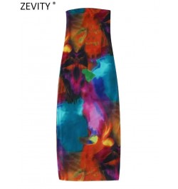 Women Sexy Strapless Contrast Color Tie Dyed Printing Mesh Slim Midi Dress Female Chic Party Vestidos DS2120 $28.95 - Dresses