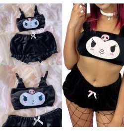 Women Anime 2pcs Velvet Pajama Cute Evil Ears Kawaii Shorts Sleepwear Lingerie $28.28 - Sleepwears