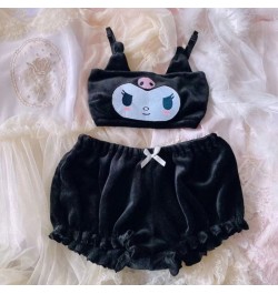 Women Anime 2pcs Velvet Pajama Cute Evil Ears Kawaii Shorts Sleepwear Lingerie $28.28 - Sleepwears