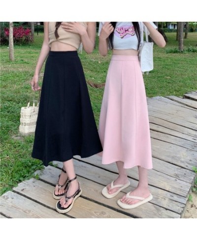 Pink Black Modest Flowy Long Maxi Skirts High Waisted Egirl Flared Clothes A Line Midi Harajuku Basic Plain Chiffon Mujer $34...