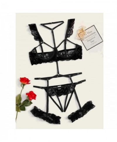 Sexy Lace Lingerie Set Women's Underwear Transparent Open Bra Panty Sets Garter Lace Black Lingerie Bra Erotic Underwear Set ...