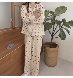 Heart Print Home Suit Loose Cotton Casual Sleepwear Korean Pajamas Set Trousers Harajuku Home Clothes Kawaii Single Breasted ...