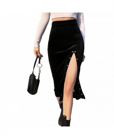 High Waist Split Skirt 2023 New Style Sexy Slim Metal Decorative Velvet Skirt Women Fashion Solid Color Mid-length Skirts $31...