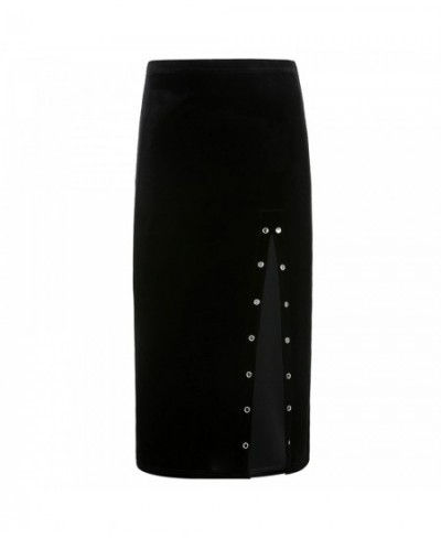 High Waist Split Skirt 2023 New Style Sexy Slim Metal Decorative Velvet Skirt Women Fashion Solid Color Mid-length Skirts $31...