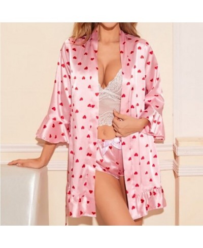 3PCS Sexy Nightwear Satin Lace Pajamas Set Women Silk Sleepwear Sleep Suit Spring Autumn Pyjamas Sleep Tops Shorts Robe Sets ...