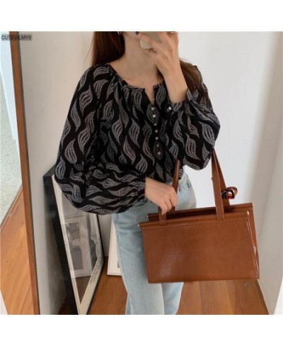 Korea Tops Blusas Lazy Style Printed Leisure Retro 2023 Chic Long Sleeve Shirt Casual Women Loose Blouse $37.28 - Blouses & S...