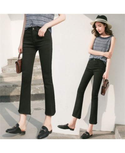 Women Jeans Slim fit Office Flared Pants High Waist Pure Color Cotton Stretch Casual Big White Black Office Flares Trousers $...